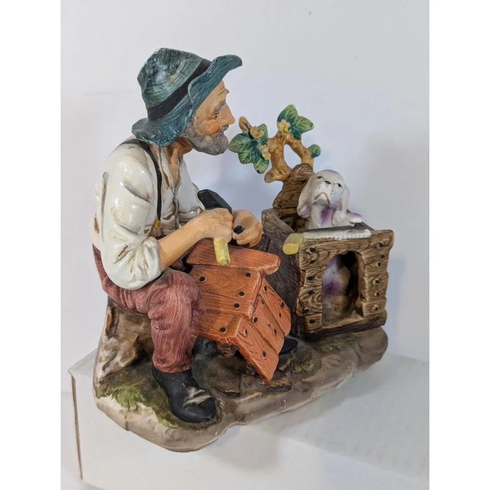 Vintage Grandpa Joe Fixin Old Sadie's Dog House Roof  Porcelain Figurine Homco?